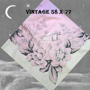 Vintage TABLECLOTH is Linen Pink Black White 58 x 77" BIG!